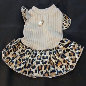 Like New Pearl Accent Ribbed Small Pet Summer Dress with Leopard Skirt.